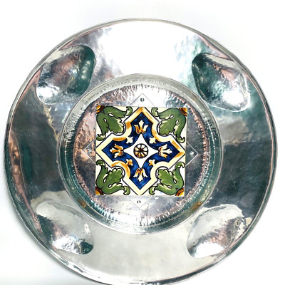 HAMMERED ALUMINUM TRAY SERVING PLATTER Cellini Craft Hand Wrought Spanish Tile