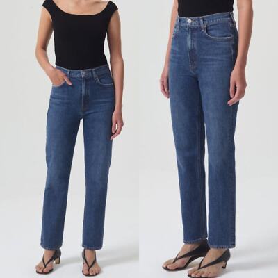 NWT Agolde High Rise Stovepipe Denim Jeans In Aspire Blue Low Stretch Size 29