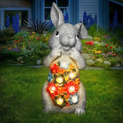 Linkax Solar Lights Outdoor Statues Bunny Garden Decor Birthday for Mom Women...