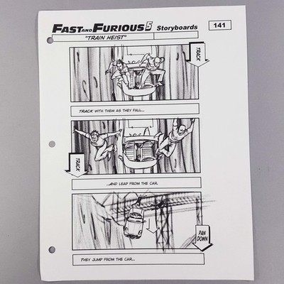 Fast & Furious Five Storyboard Dom and Brian Leap from Car Train Heist COA