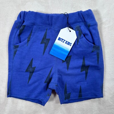 Bit'z Kids Casual Shorts Size 3-6 Months Blue Lightning Bolt Elastic Waist New