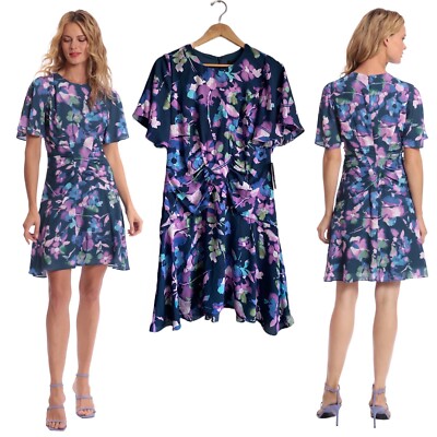 Donna Morgan Tie Dye Watercolor Bell Sleeves Sterling Dress Gathered Floral 10