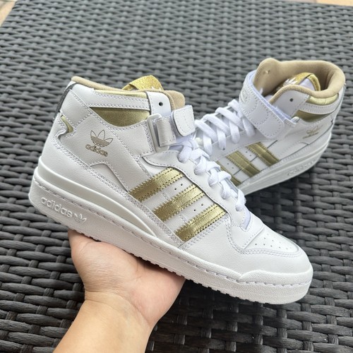 Adidas Forum Mid White Matte Gold Women's Athletic Shoes Adidas Forum Mid White Matte Gold Women's Athletic Shoes