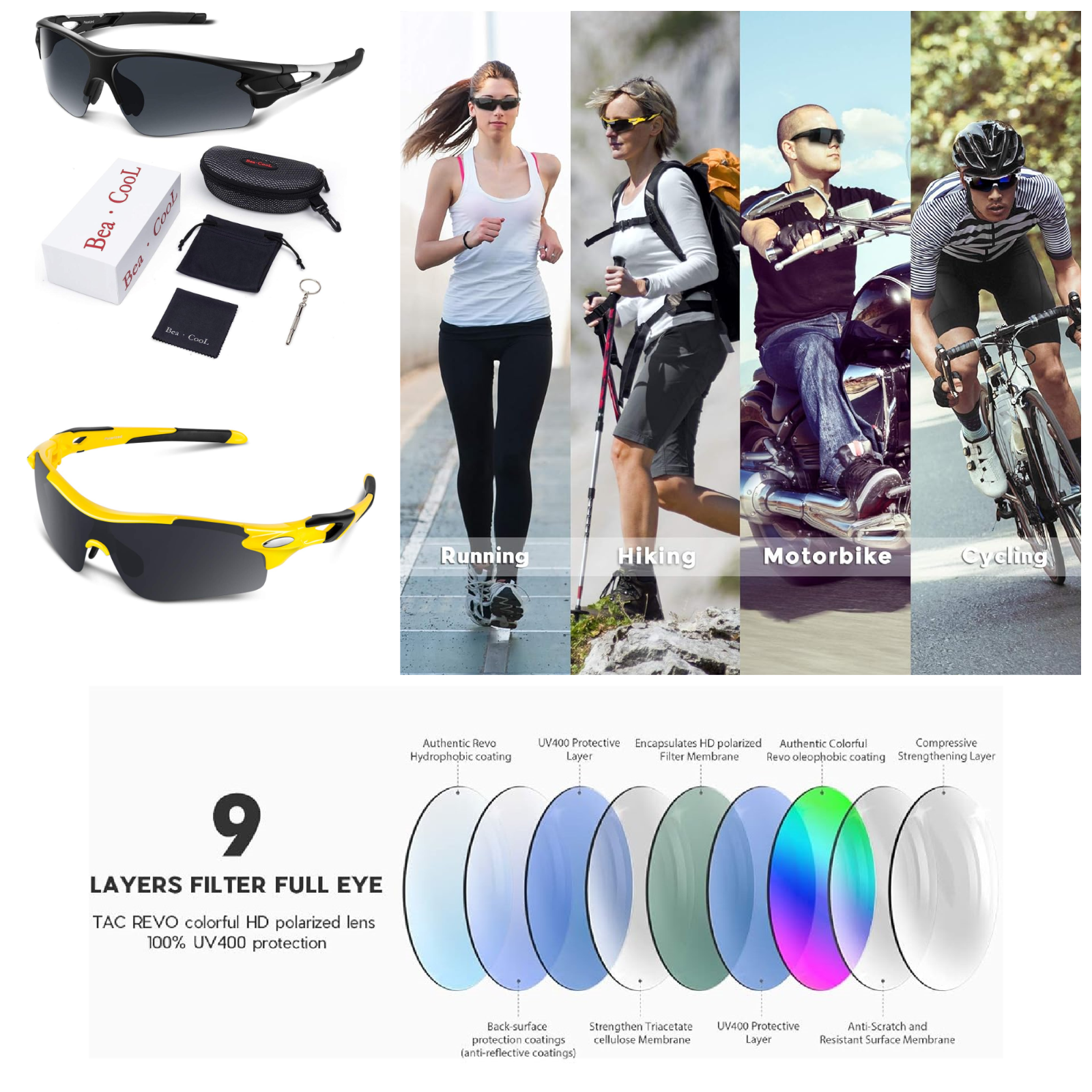 Polarised Sunglasses Cycling Running Fishing Bea Cool 100% UV400 Hiking Sports - Picture 1 of 12