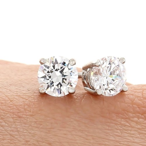 Pre-owned Fancy Special Occasions 2 Ctw Round Earrings Studs Solid 14k White Gold Brilliant Cut Basket Screw Back