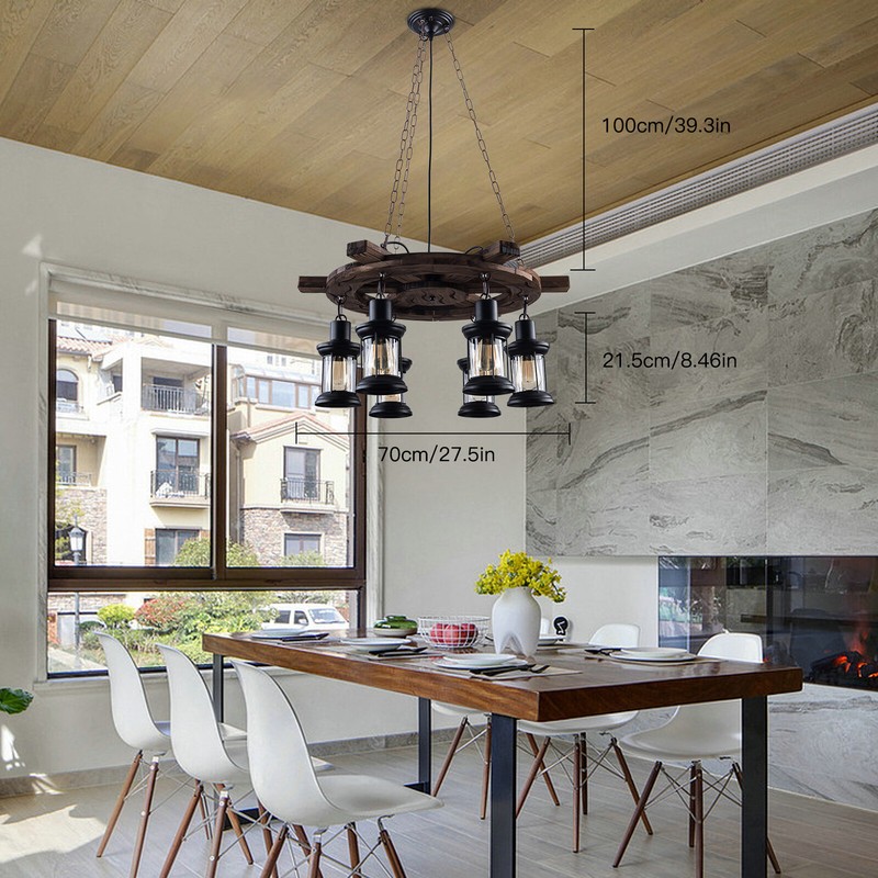 Rustic 6 Lights Wood Chandelier Farm House Ceiling Lamp Pendant