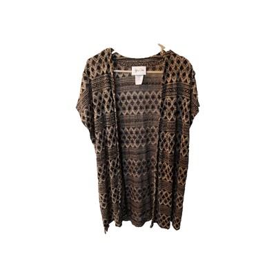 Vintage Jeffrey & Dara Black Lace w/Metallic Gold open duster cardigan Sz 20 NEW