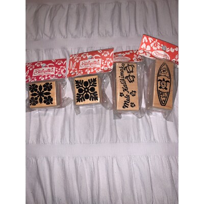 Lot of 4 Vintage Stampettes Rubber Stamps Wooden Hawaii Turtle Hibiscus Flower