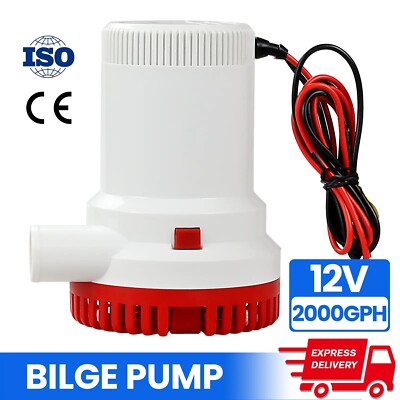 2000GPH 12V Electric Marine Submersible Bilge Sump Water Pump for Boat Hose US  