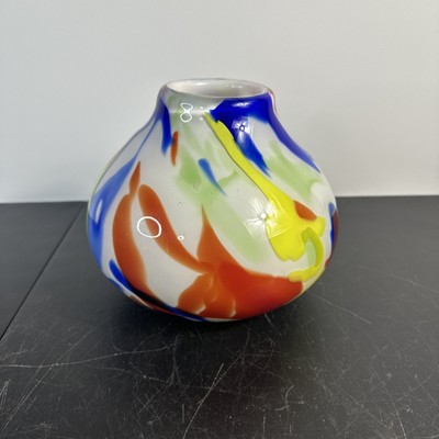 Eastern Art Glass Handblown Vase Vibrant Multicolor Splash 6.5'' T W Label