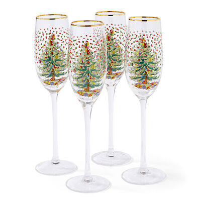 Spode Christmas Tree Polka Dot Champagne Flutes - Set of 4