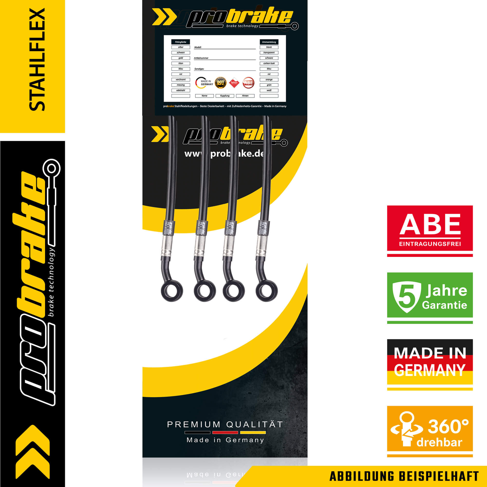 Stahlflex Bremsleitung Schwarz für Kawasaki ZX-10R Ninja vorne +