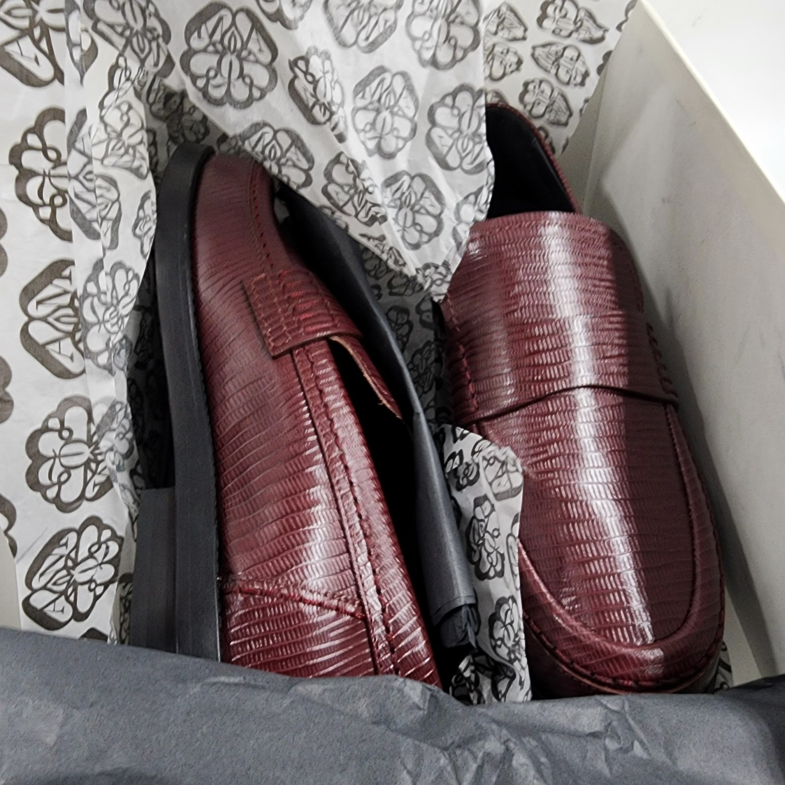 Alexander McQueen Croc Embossed Apron Toe Loafers Men's 42/9US Burgundy Slip On - Picture 18 of 21