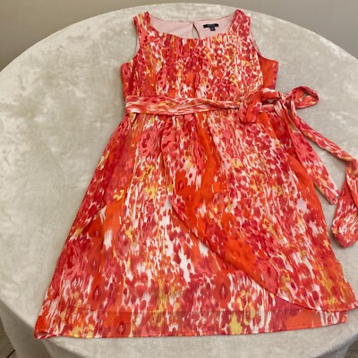 Apt.9 Womens Red Belted Round Neck Sleeveless Overlay Summer Dress Size Medium