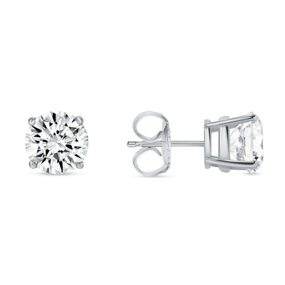 Pre-owned Shine Brite With A Diamond 4 Ct Round Earrings Studs Solid 950 Platinum Brilliant Cut Push Back Basket In White/colorless