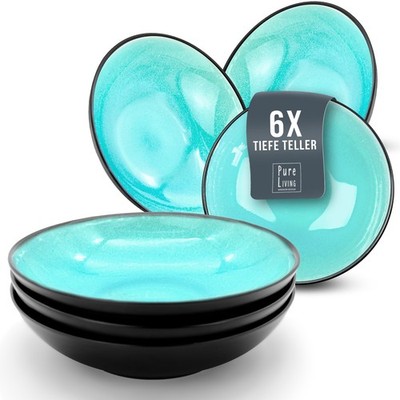 Suppenteller 6er Set Ibiza -Stylishes Tiefe Teller Set in Aquamarin