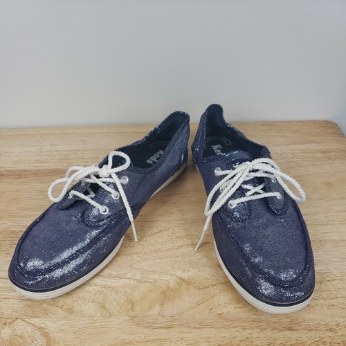 Keds Womens Boat Shoes Silver Blue Size 6 Sneakers Cushioned