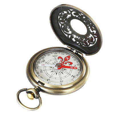 Antique Vintage Compass with Hollowed Cover Lid Nautical Pocket Compass 