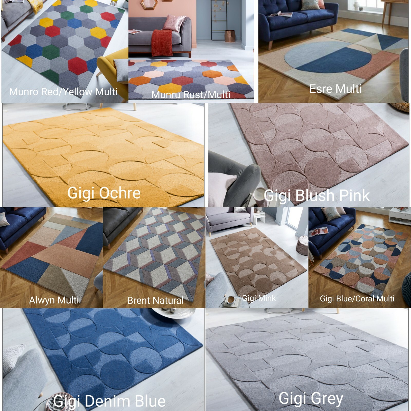 MODERNO HAND CARVED BOLD GEOMETRIC WOOL HAND TUFTED RUG PASTEL COLOURS CARPET  eBay