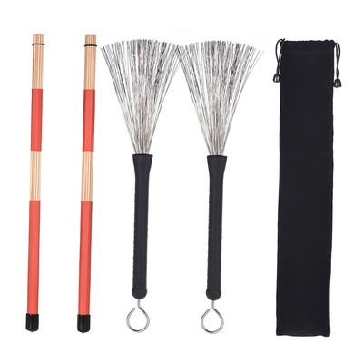 Jazz Drum Sticks Kit with 1 Pair Drum Wire Brushes 1 Pair Rods Drum Sticks T5B7
