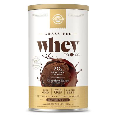 Solgar Grass-Fed Whey To Go Protein Natural Chocolate Flavor 13.2 oz Powder