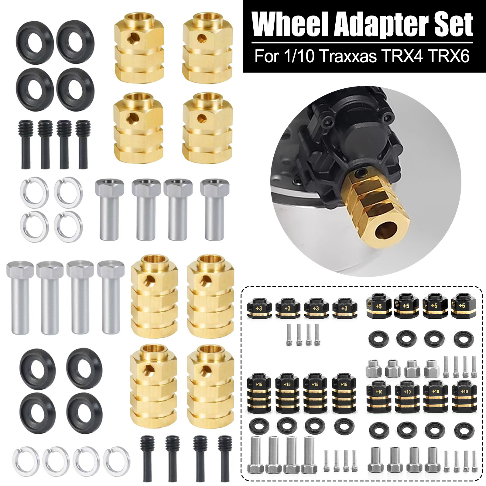12mm Hex Brass Wheel Hex Hub Extenders for Traxxas TRX4 TRX6 1/10 RC Crawler Car
