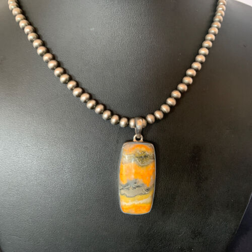 BumbleBee Jasper Pendant Navajo Pearls Sterling Silver Necklace 12726 | eBay