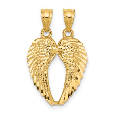 Avariah Solid 14k Yellow Gold Break Apart Diamond-cut Wings Pendant - 18mm