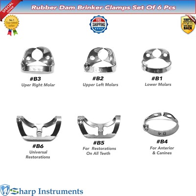 Rubber Dam Clamps Dental Tissue Molar & Premolar Brinker Stainless Steel Clamps