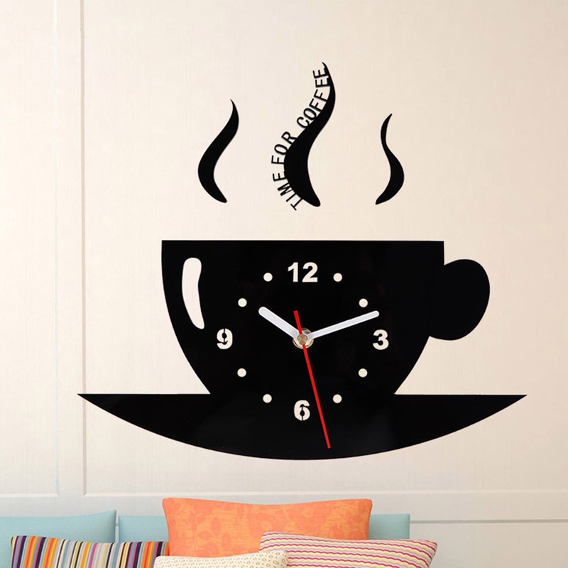 Cute Wall Clock Coffee Cup Shaped Decorative Kitchen Wall Clocks