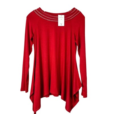 W by Wantable Ruby Red Asymmetrical Hem Tunic Top, NWT, Size Small, MSRP $79