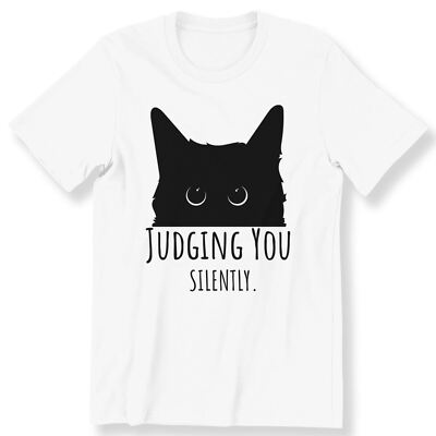 Judging You Silently Funny Black Cat Men's Ladies T-shirt Cat Lover Gift T-shirt