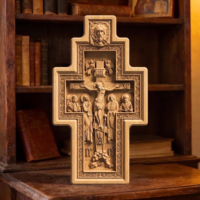 Hand Carved Cross No 14 | Wood Byzantine Greek Christian Wall Art