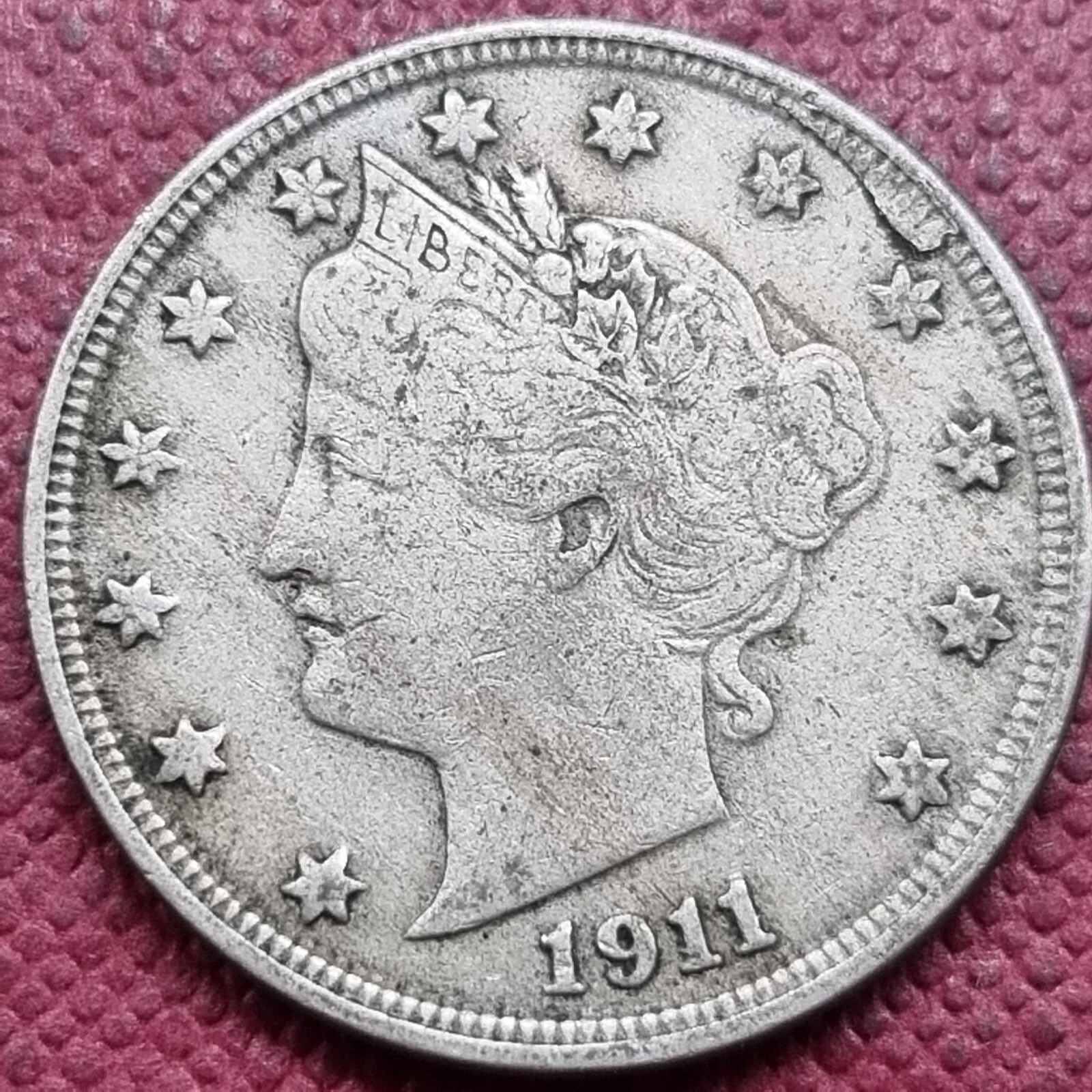 1911 Liberty Head Nickel 5c Better Grade VF Lamination Error