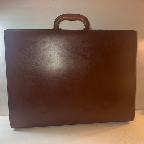 TUMI Brown LEATHER Attache Business BRIEFCASE Locking Hard Case 4” VTG
