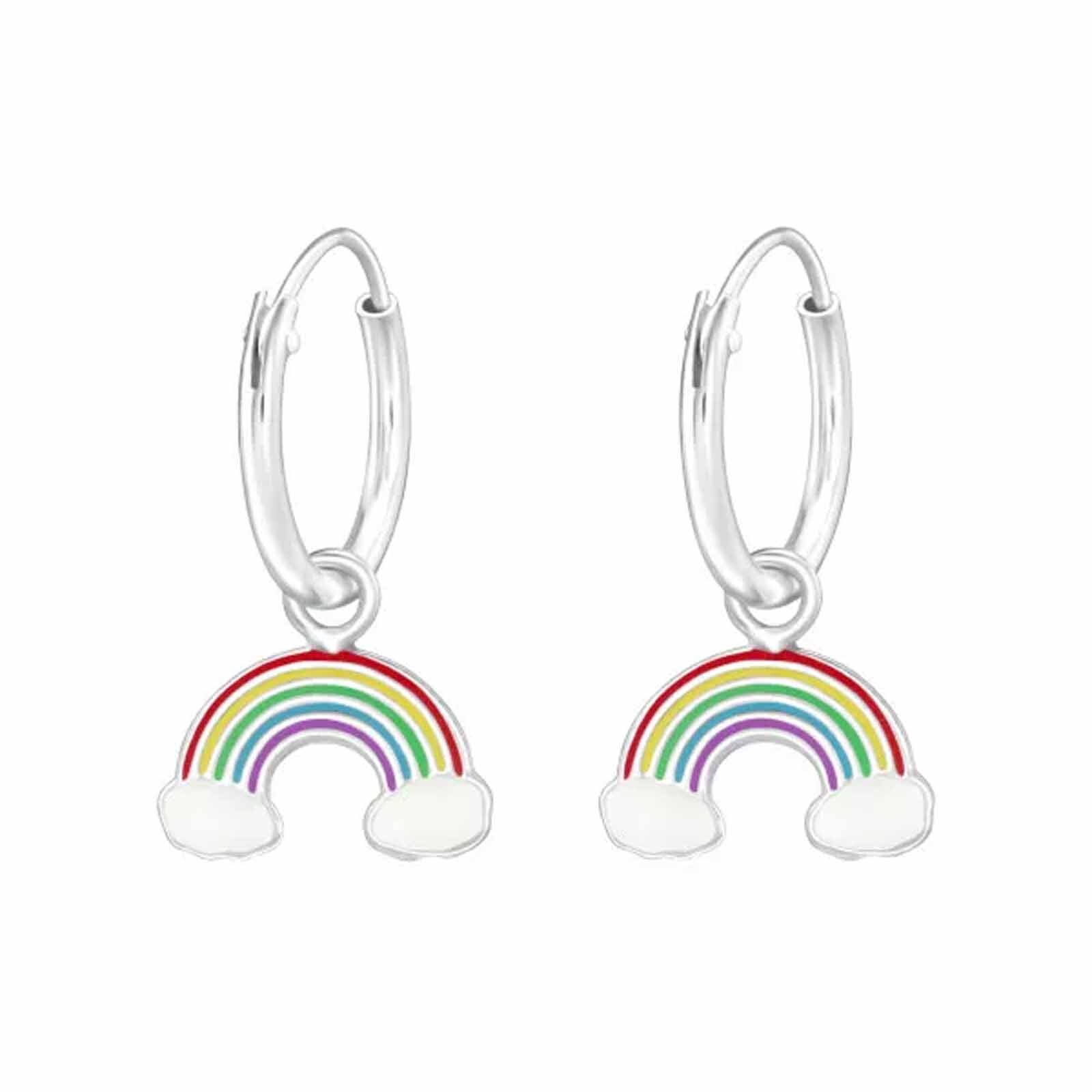 Kinder Creolen 925 Silber Regenbogen Anhänger Mädchen Ohrschmuck Kinder Ohrringe