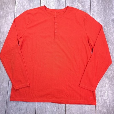 Fabletics Henley Shirt Mens XXL Red Orange Waffle Knit Long Sleeve Thermal Top
