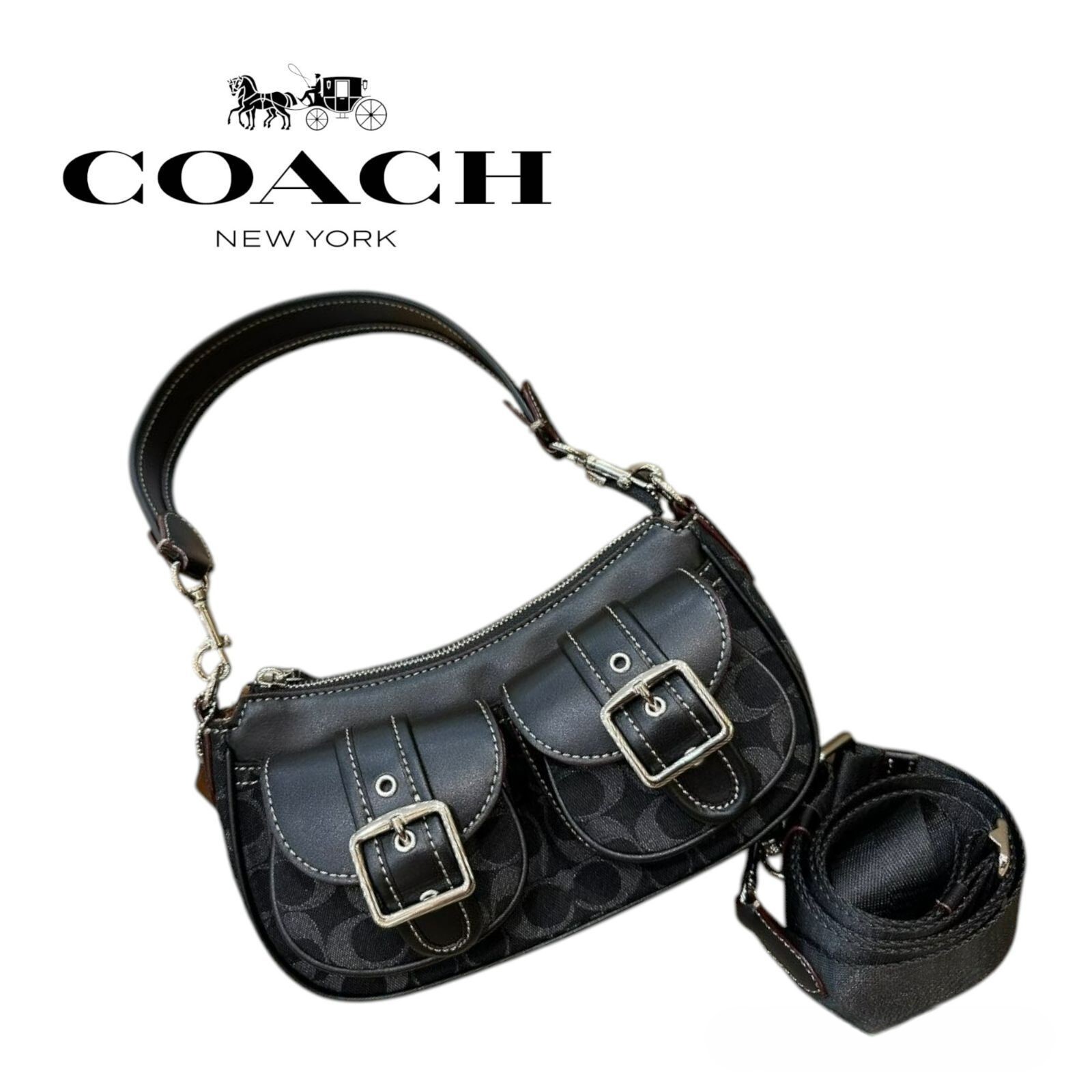 COACH CQ184 Ashton Baguette Signature Denim Handbag Shoulder