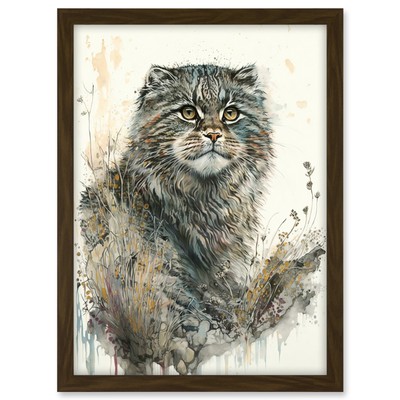 Manul Pallas Cat Portrait in Wildflowers Framed Wall Art Picture Print A3
