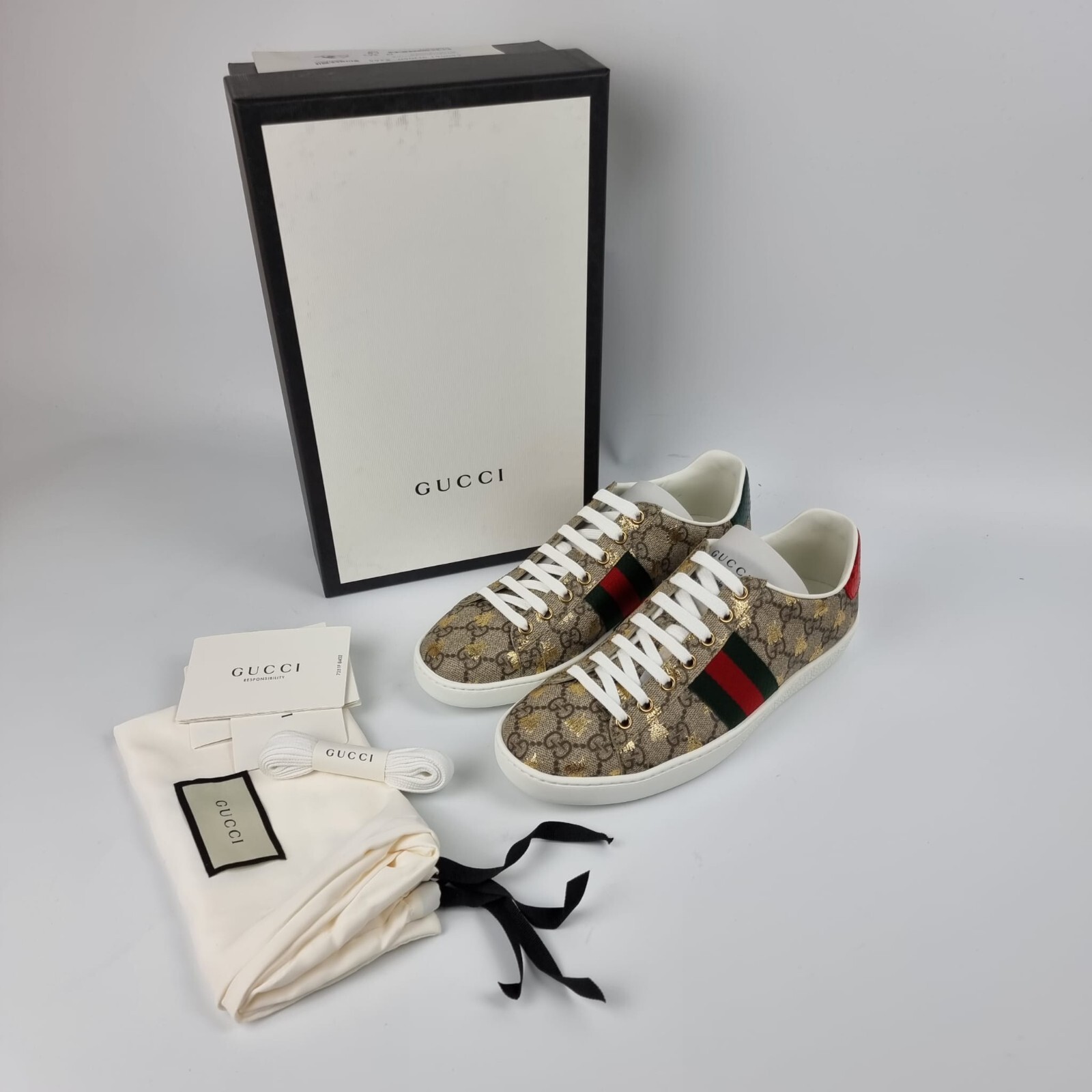 Pre-owned Gucci Women's Ace Beige Gg Sneakers