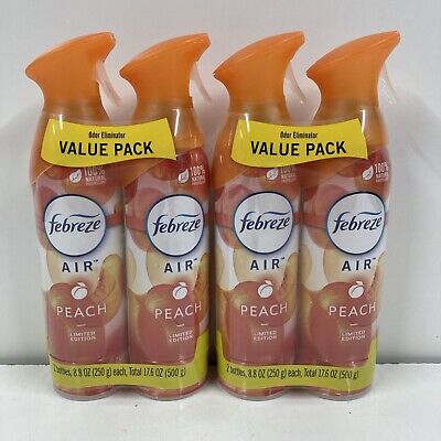 LOT x4 FEBREZE AIR Peach Limited Edition Scent Spray Odor Eliminator  8.8 Oz