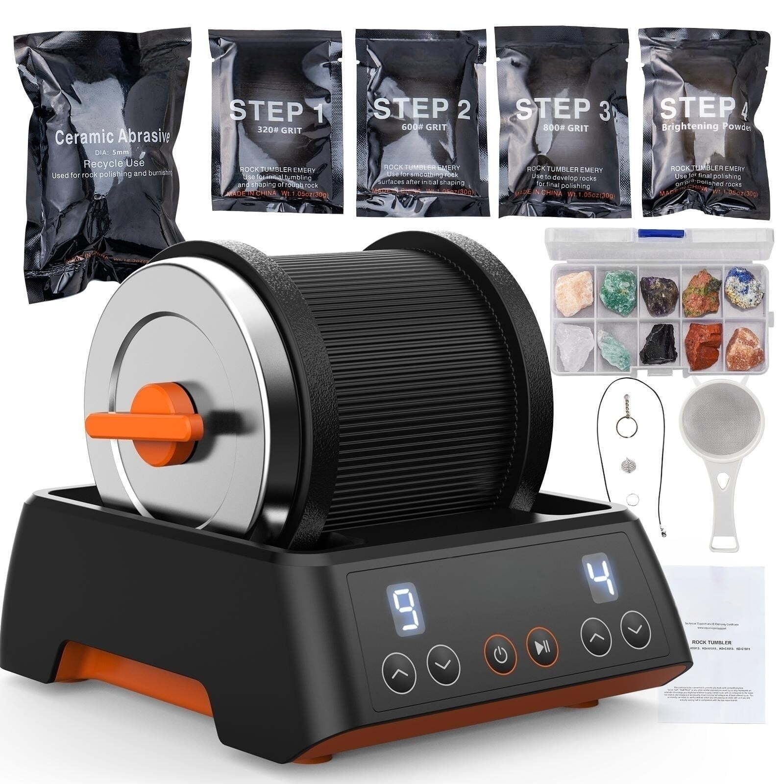Rock Tumbler Kit 1lb Rock Polisher Rough Gemstones 4 Polishing Grits
