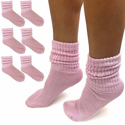 6 Pairs Pink Slouch Socks Scrunchie Cotton Girls Soft Plush Scrunch Junior 6-8