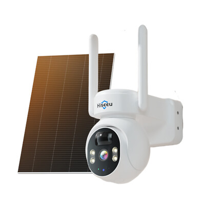 1~4PCS Hiseeu WIFI Solar Battery 4MP Wireless PTZ Security Camera Outdoor PIR