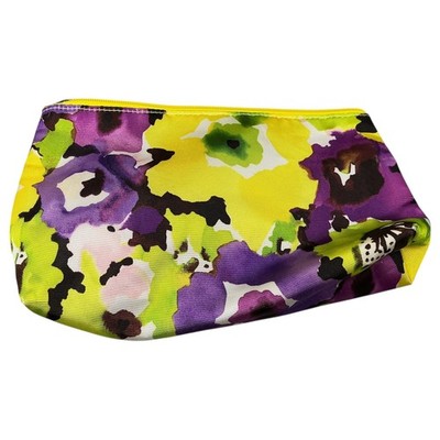 Clinique Cosmetic Bag Pouch Floral Print Yellow Purple Green Zipper Pouch