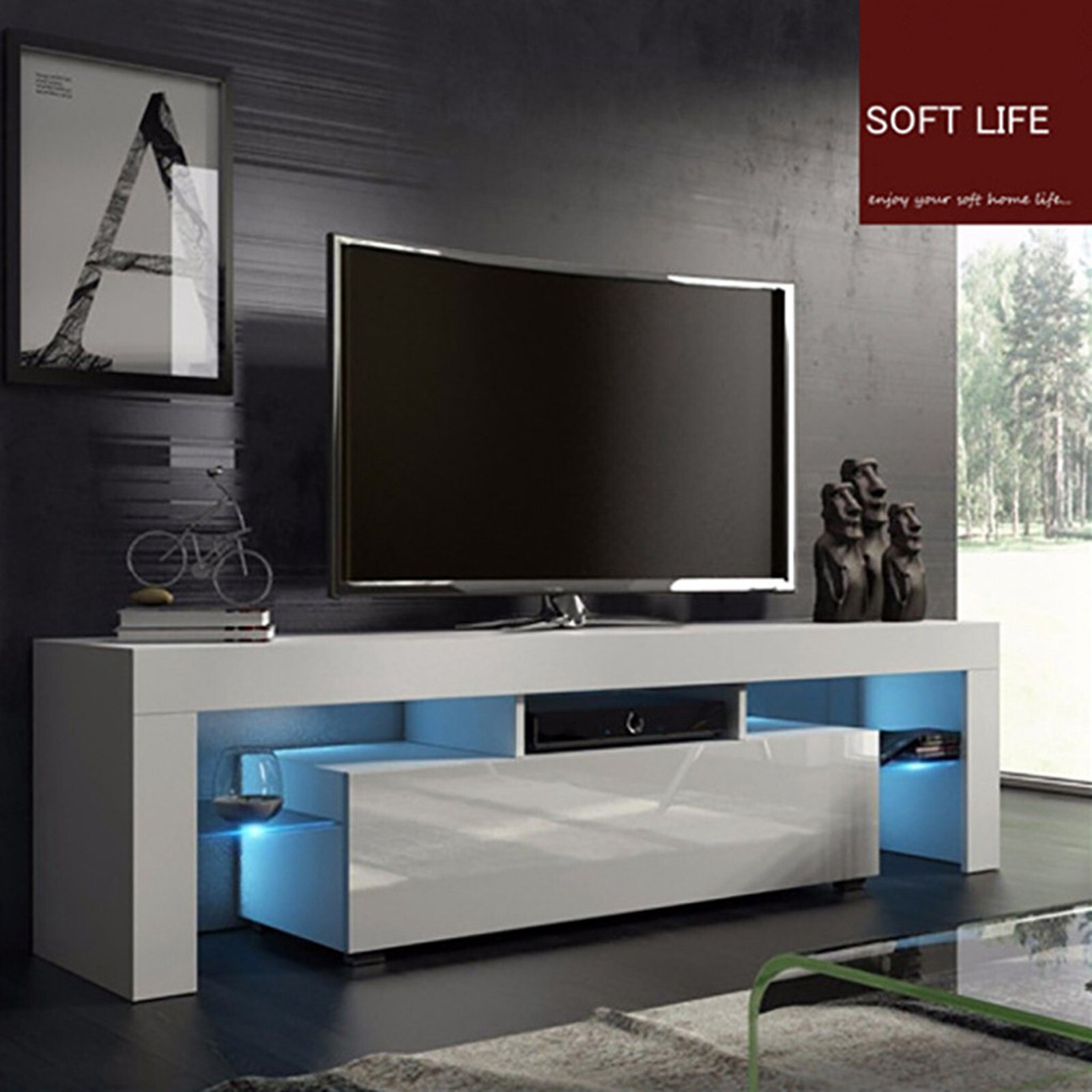 Modern High Gloss TV Stand With Drawers Media Console Center-Table for 60 in TV
