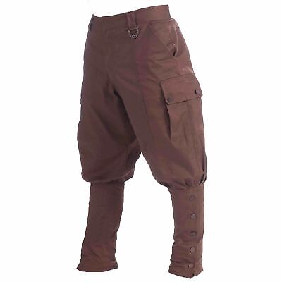 Mens 1920s Steampunk Victorian Fancy Dress Costume Brown Trousers Pants Breeches