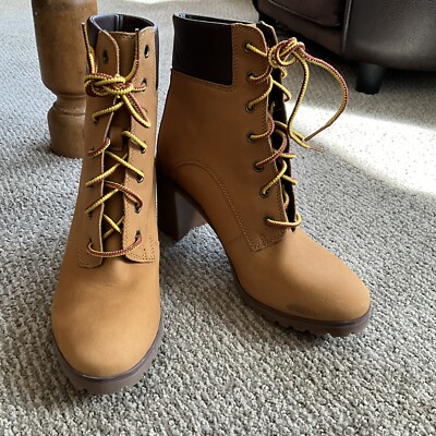 Timberland Size 8/39 Allington 6-Inch Lace-Up High Heeled Boot Wheat Nubuck $130