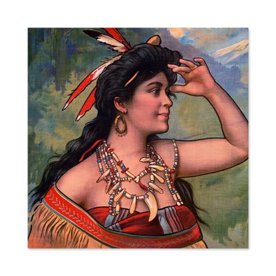 Native American Indigenous Woman Portrait Painting Large Art Print Square 24X24