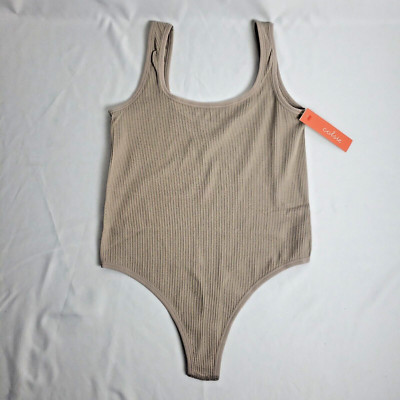 Colsie Women's Seamless Scoop Ribbed Bodysuit -Beige -Size Large - NWT